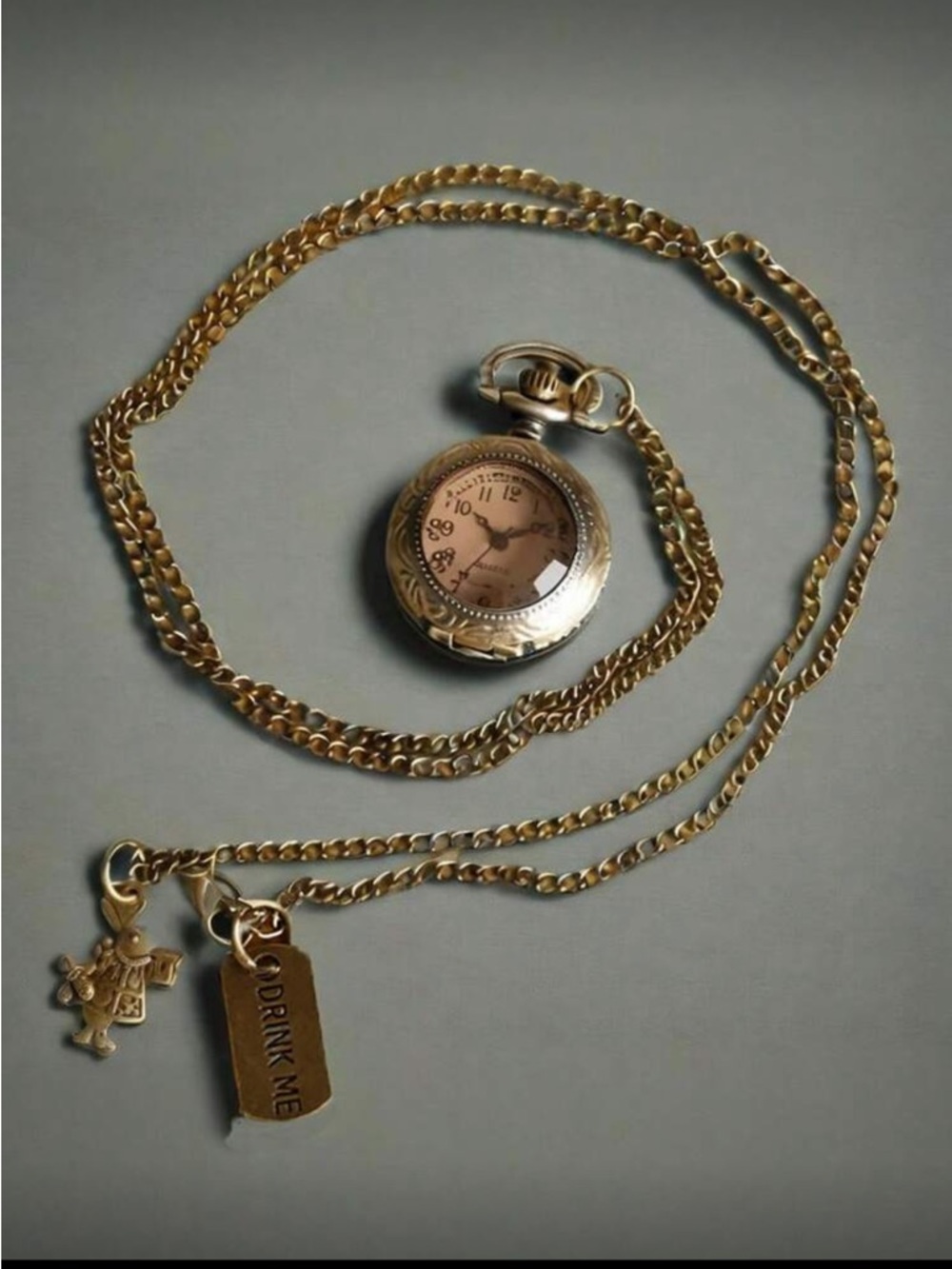 Vintage-Style Bronze Pocket / Necklace Watch - Bronze/Cream
